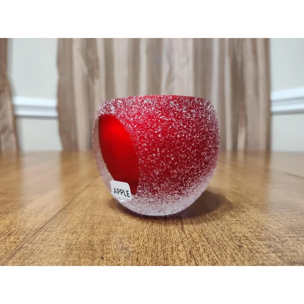Handmade Red Apple Scented Candle 6 oz Frosted Textured Glass Sphere Jar B65